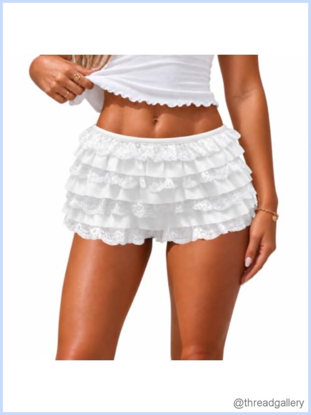 Lace Ruffle Tiered Bloomer Shorts High Waist Cottagecore Coquette